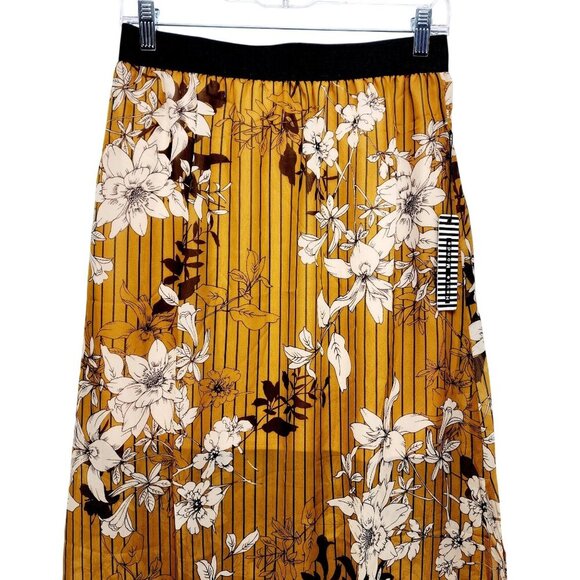 Floral Print Mustard Yellow Maxi Skirt With Pleated Design By Haute Monde Size L - Picture 9 of 10